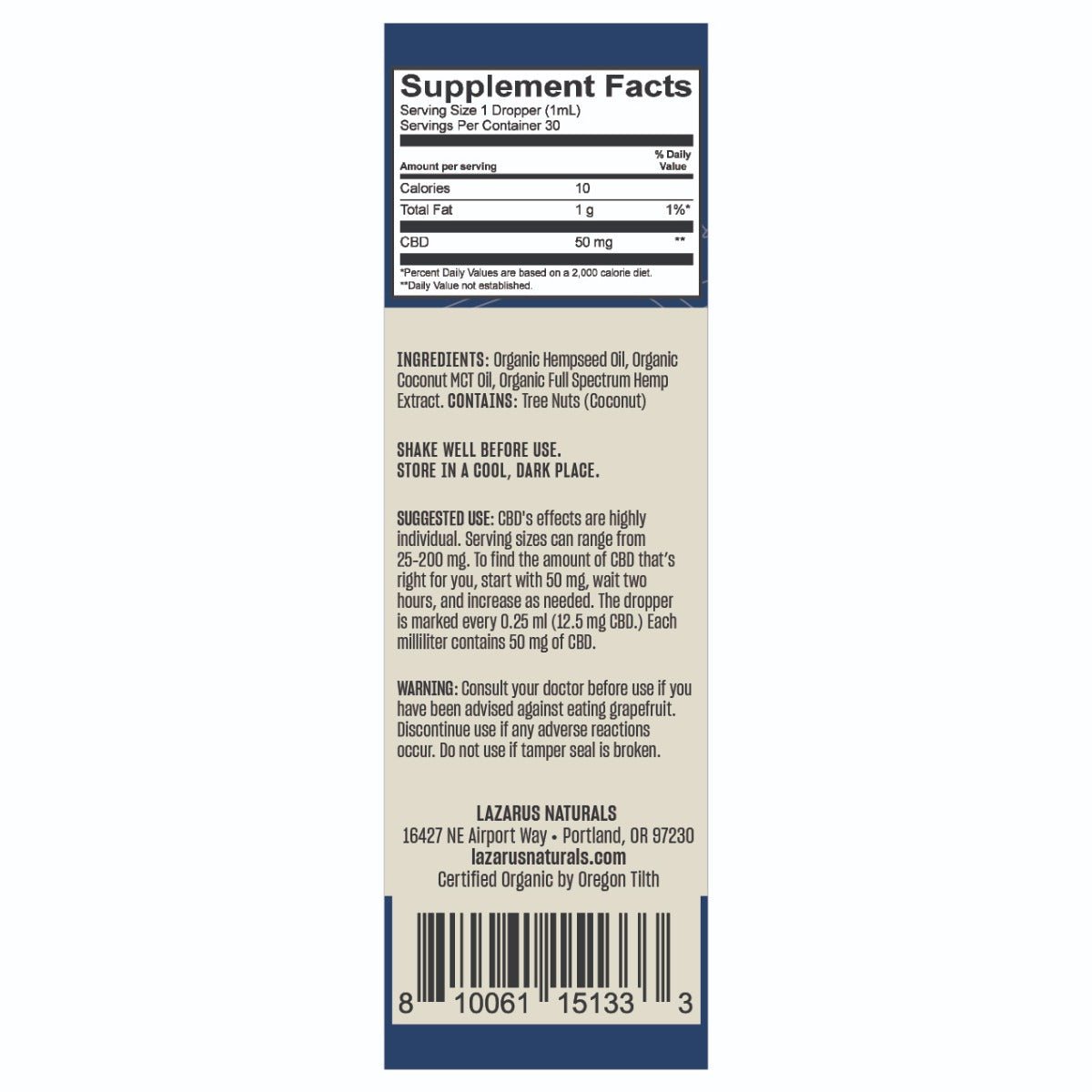 Full Spectrum Classic CBD Tincture 1,500MG - Lazarus Naturals - Lazarus Naturals - DC LLC