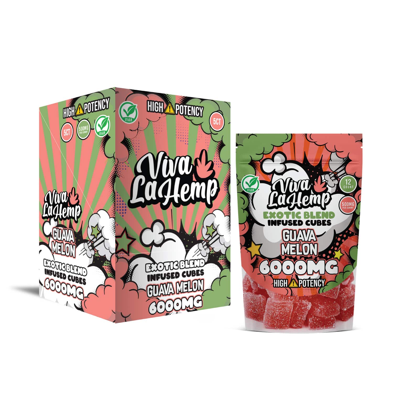 Guava Melon - Viva La Hemp Infused Cube Gummies 6000MG - Viva La Hemp - DC LLC