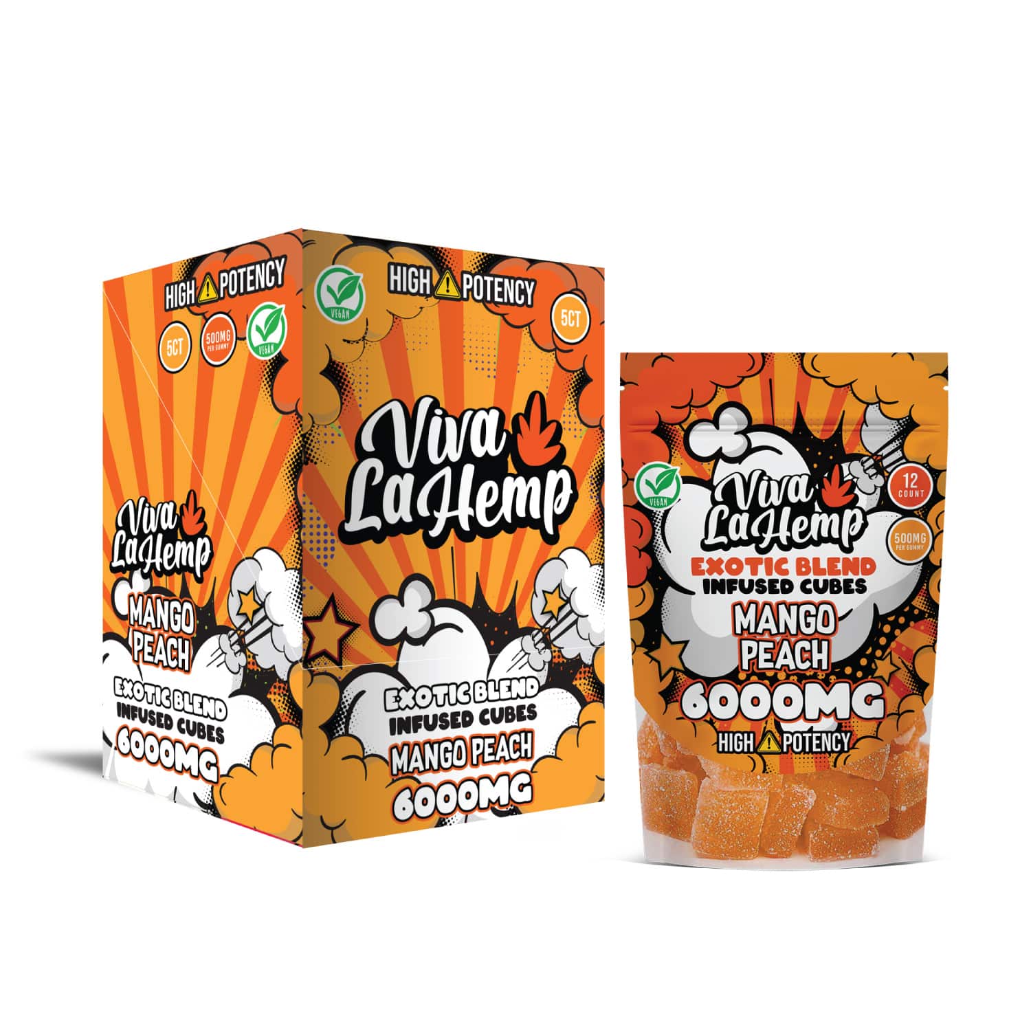 Mango Peach - Viva La Hemp Infused Cube Gummies 6000MG - Viva La Hemp - DC LLC